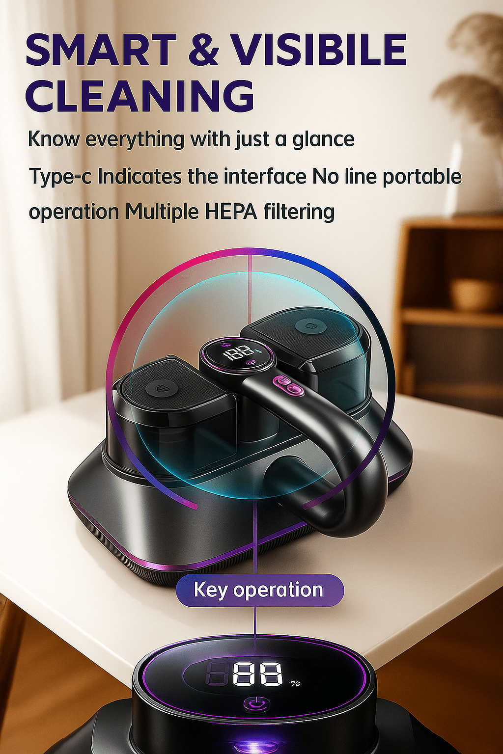 SakerPlus™ 2.0 UV Vacuum – 99.9% Dust, Mites, Bacteria & Pet Hair, 16KPa Suction & UV Sterilization - Levora